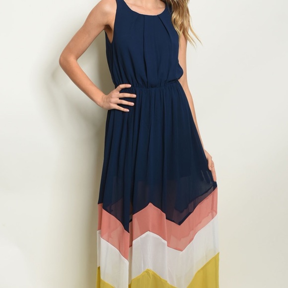 LAST 3! Vibrant NAVY CHEVRON MAXI- DRESS - Picture 2 of 6